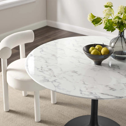 Tulip Marble Dining Table - 48" Round, Black Base