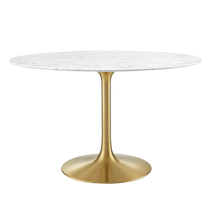 Tulip Marble Dining Table - 48" Round, Gold Base