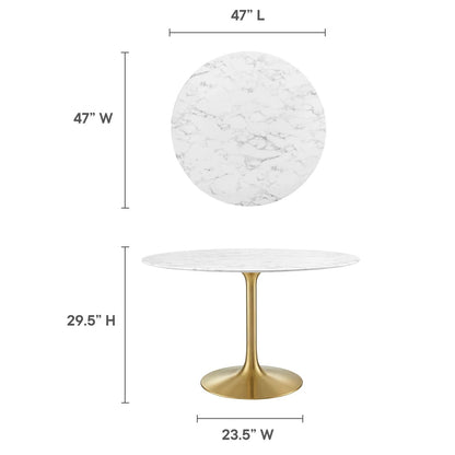 Tulip Marble Dining Table - 48" Round, Gold Base