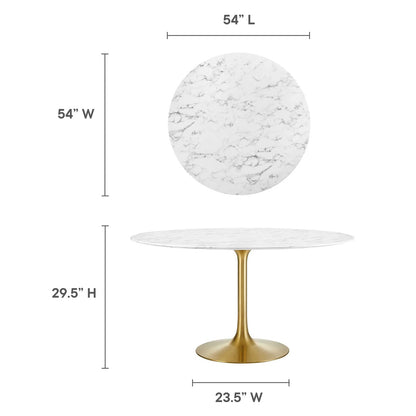 Tulip Marble Dining Table, 54" Round, Gold Base