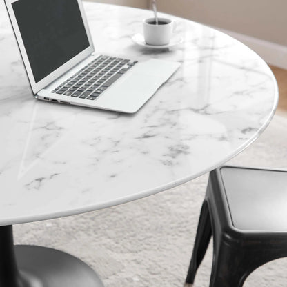 Tulip Marble Dining Table, 54" Round, Black Base