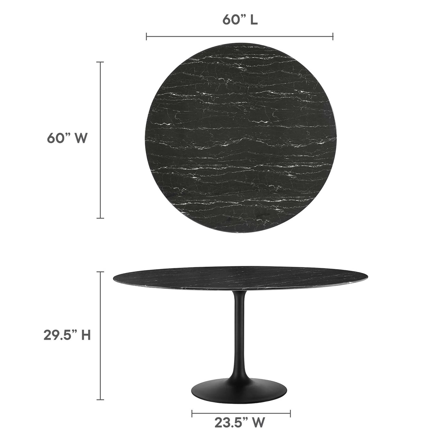 Tulip Marble Dining Table - 60" Round, Black