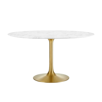 Tulip Marble Dining Table - 60" Round, Gold Base