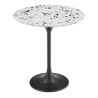 Tulip Marble Side Table - 20" Round, Black Terrazzo