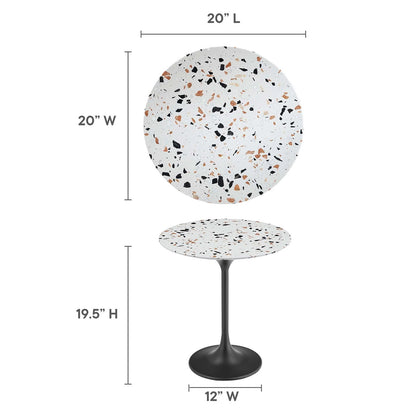 Tulip Marble Side Table - 20" Round, Black Terrazzo