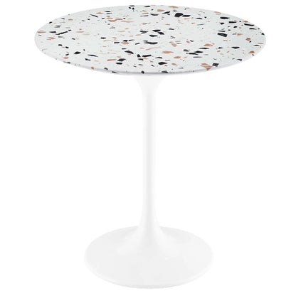 Tulip Marble Side Table - 20" Round, White Terrazzo