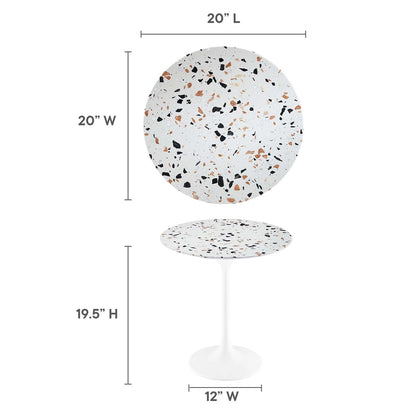 Tulip Marble Side Table - 20" Round, White Terrazzo